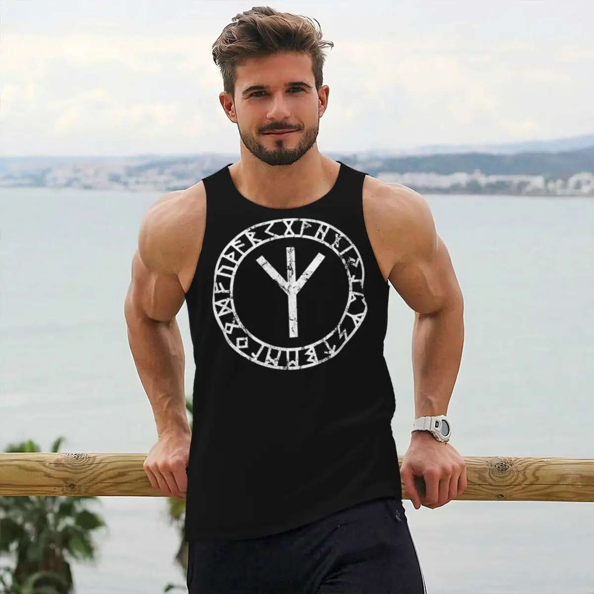 Summer Viking Clothing - アルギズルーンアミュレット北欧オーディントールバイキング異教ジムタンクボディービルディングベストフィットネスノースリーブトップスワークアウトスポーツウェア