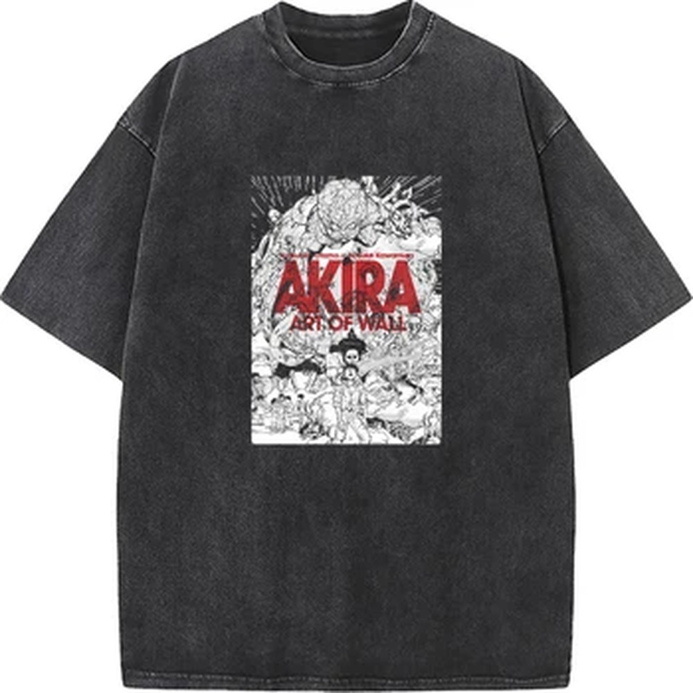 Vintage Summer Clothing Men - アキラマンガグラフィックプリント Tシャツヴィンテージウォッシュオーバーサイズ Tシャツ男性女性服夏の綿半袖 Tシャツトップス