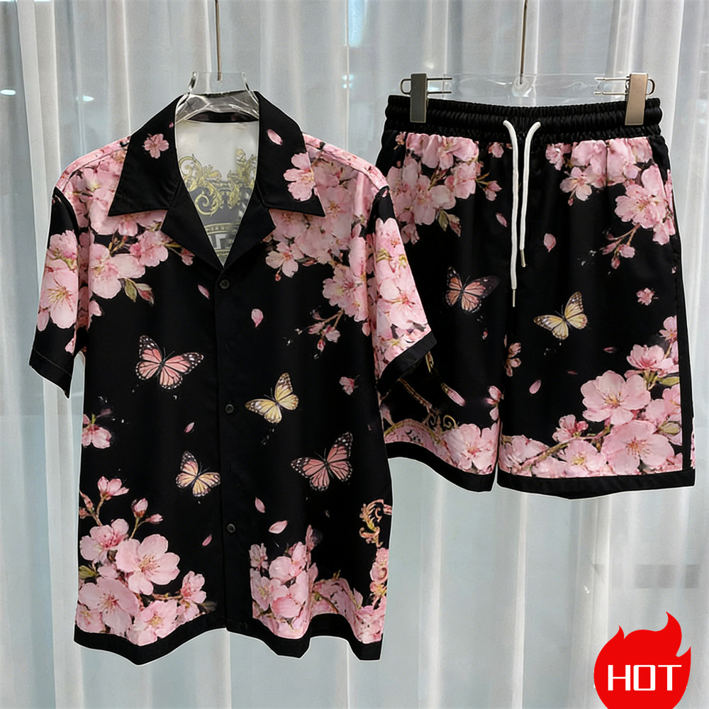 Summer Clothes Fashion - デジタルプリントメンズセットファッションツーピースショートパンツセット高品質サマー半袖シャツユニセックスy2kシャツセットホームパジャマ