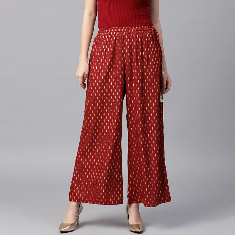 Summer Clothing India - 女性用ワイドレッグパンツ,コットンパンツ,ブロンズ,エスニックスタイル,インドの服,サルワールコスチューム,春夏