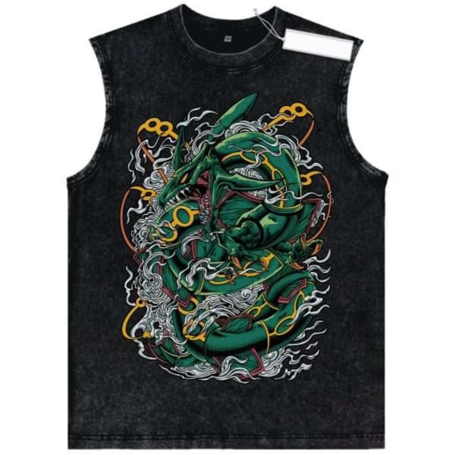 Vintage Summer Clothing Men - ヴィンテージウォッシュ加工ポケモンキャラクタータンクトップ男性女性レトロファッションプリントノースリーブベストストリートウェア軽量ルーズサマートップス
