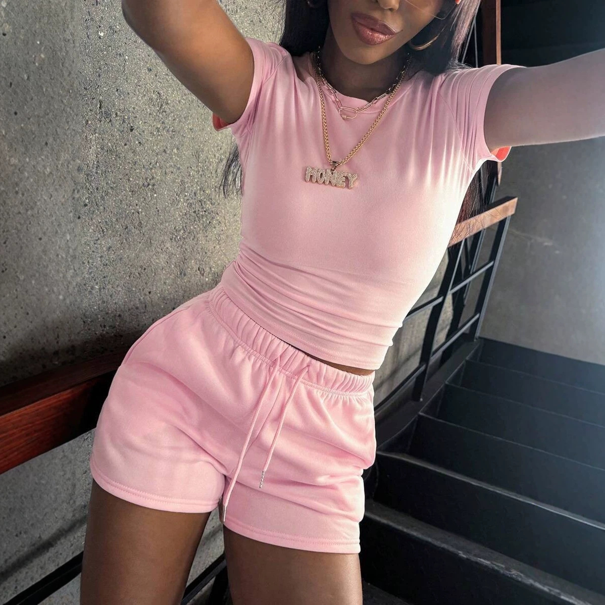 Summer Clothing For Girls - ファッション レディース ツーピース スリムフィット ショート丈 ラウンドネック