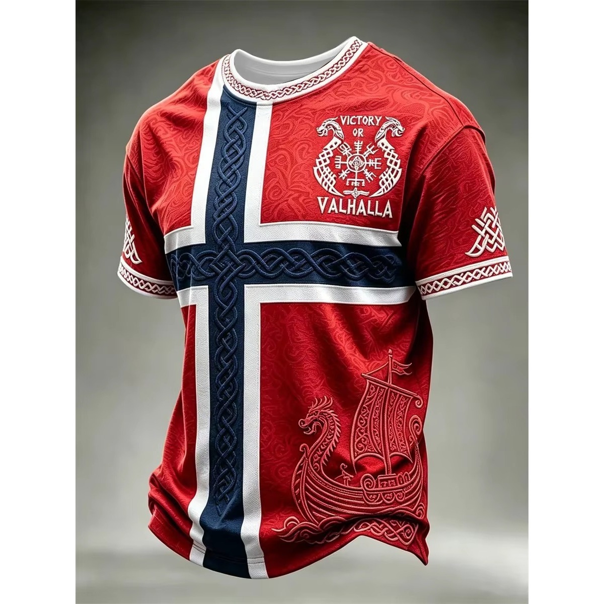 Summer Viking Clothing - ノルウェーバイキング Tシャツ男性ノルゲクロス旗シールドプリントジャージ Tシャツ夏半袖ヴァルハラウルフサッカーカジュアル服