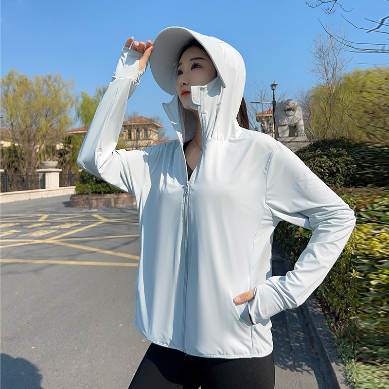 Summer Clothing For Girls - 女性用フード付き日焼け止めジャケット十代の夏用紫外線防止服大人用アイスシルクフード付き日焼け止めシャツ年長児用