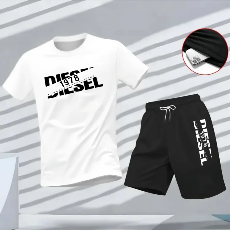 Summer Clothes Fashion - 2026年新作サマーコレクション メンズカジュアルファッション スポーツウェア Tシャツセット ビーチプリント半袖セット ファッションジョギングセット