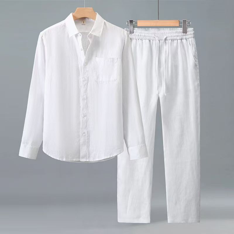 Summer Clothes Fashion - (シャツ+ズボン) 2026夏メンズファッションクラシックシャツメンズビジネスカジュアルファッションシャツ男性用服セットサイズM-4XL