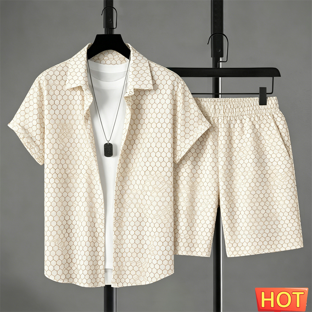 Summer Clothes Fashion - 夏服 メンズシャツセット グラデーションレジャーシャツセット ソリッドカラー 2ピースセット レジャー休暇用衣装