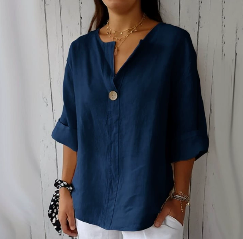 Summer Linen Clothing For Women - プラスサイズ レディース Vネック コットンリネン ボタン付きトップス ルーズシャツ