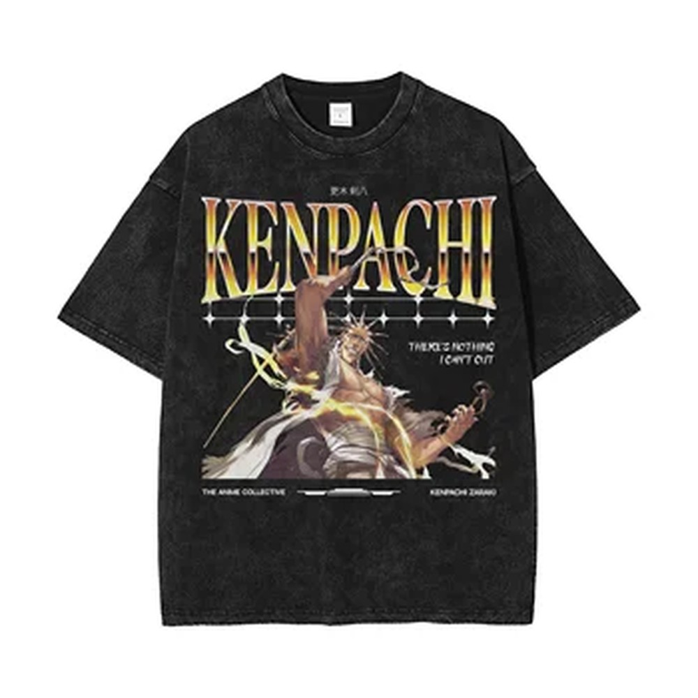 Vintage Summer Clothing Men - 2026 アニメブリーチ更木剣八 Tシャツヴィンテージウォッシュオーバーサイズ Tシャツ男性服夏半袖コットン Tシャツトップス