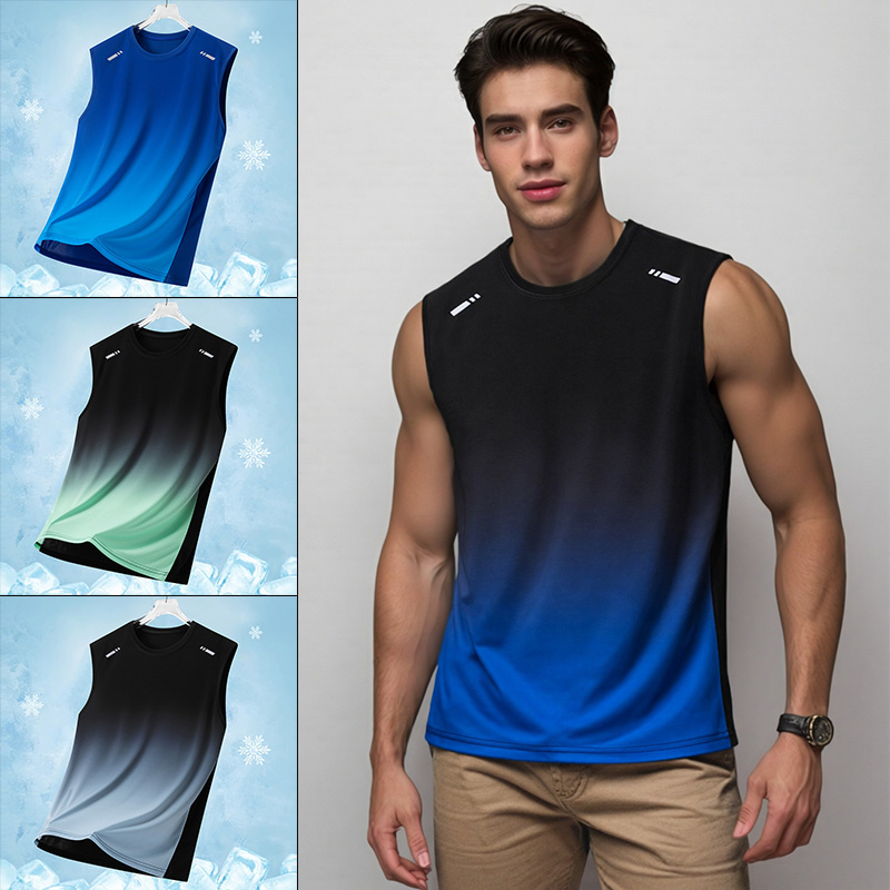 Summer Clothing For Teens - 男性グラデーションスポーツベスト軽量ノースリーブラウンドネック Tシャツ夏ランニングルーズフィットユーススポーツフィットネス通気性トップ