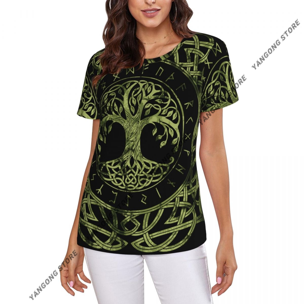 Summer Viking Clothing - 女性の Tシャツ北欧北欧バイキングツリーライフ Tシャツ女性カジュアル O ネック半袖トップス Tシャツ服