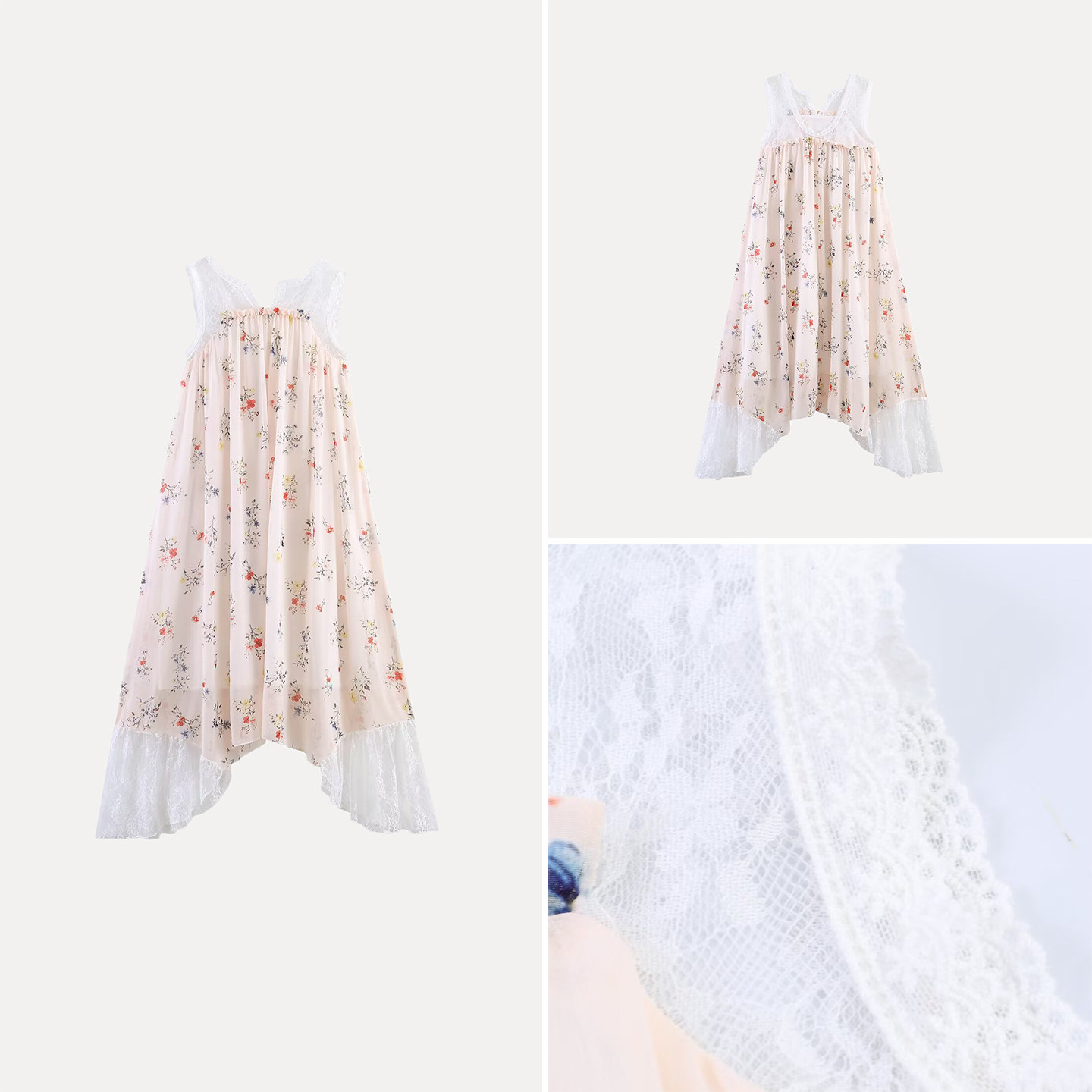 Summer Line Clothing Brand - ファッショナブルなレーストリム裾ノースリーブドレスエレガントで多用途な夏カジュアルAラインスカートスタイル婦人服ZADATAブランド