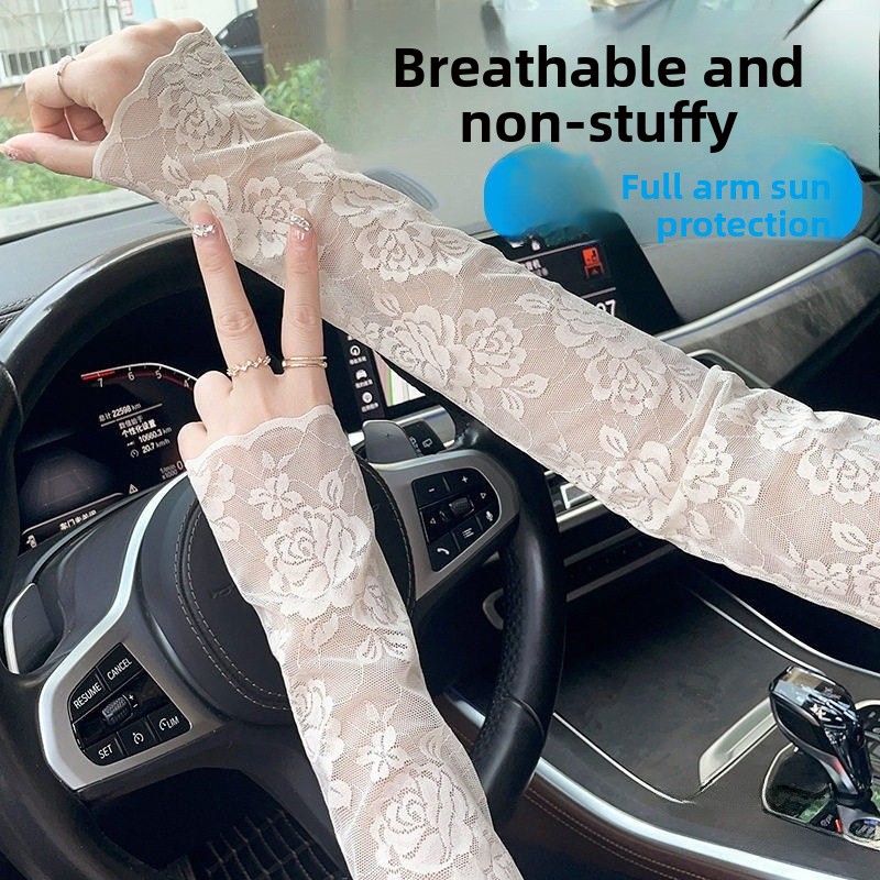 Summer Clothing Drive - 女性用レースUVカットアイススリーブアームカバー、薄手で通気性のある夏用運転用日焼け止め、ファッショナブルな防護服アクセサリー