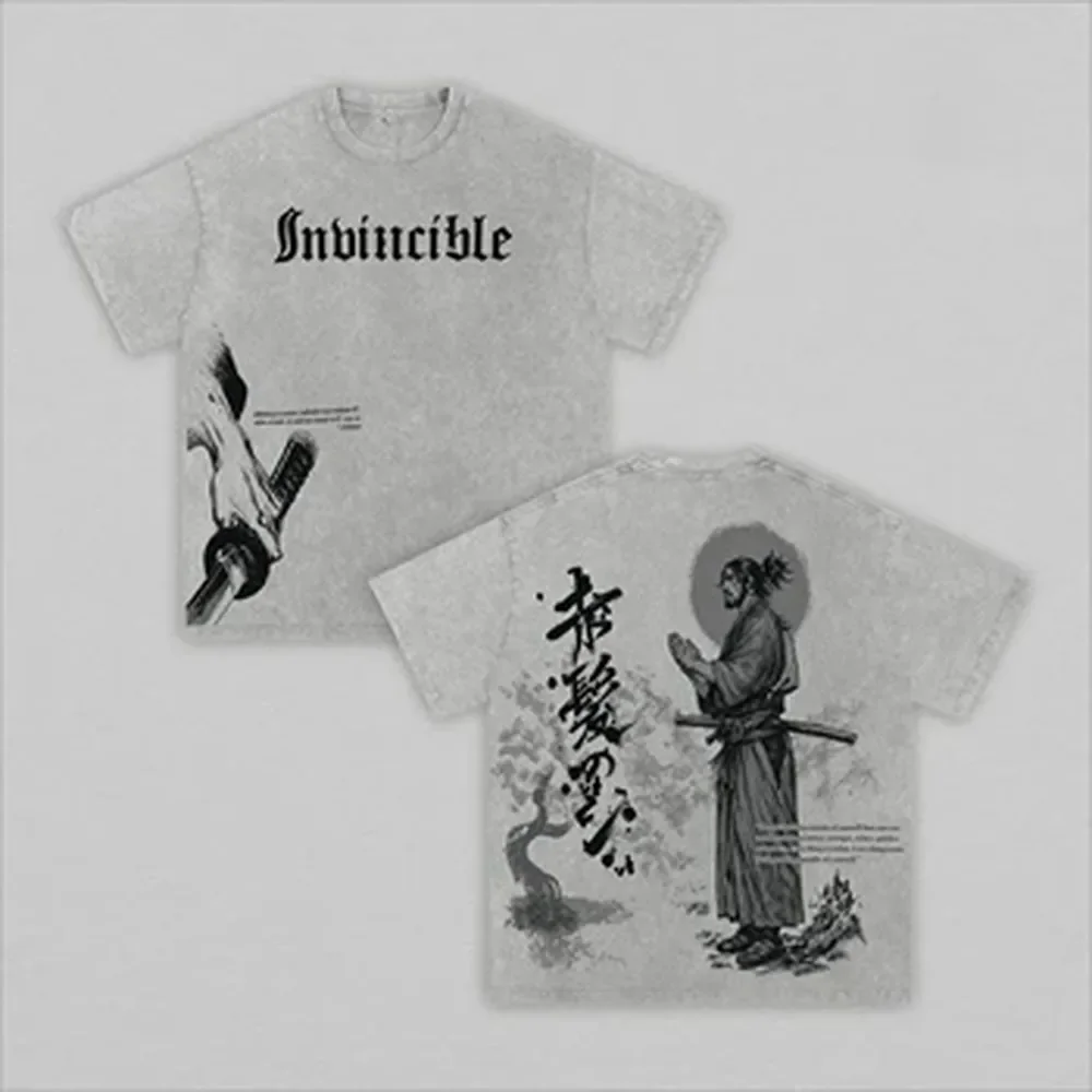 Vintage Summer Clothing Men - 放浪者宮本武蔵マンガ Tシャツヴィンテージウォッシュオーバーサイズ Tシャツ男性ユニセックス服夏原宿綿 Tシャツ服