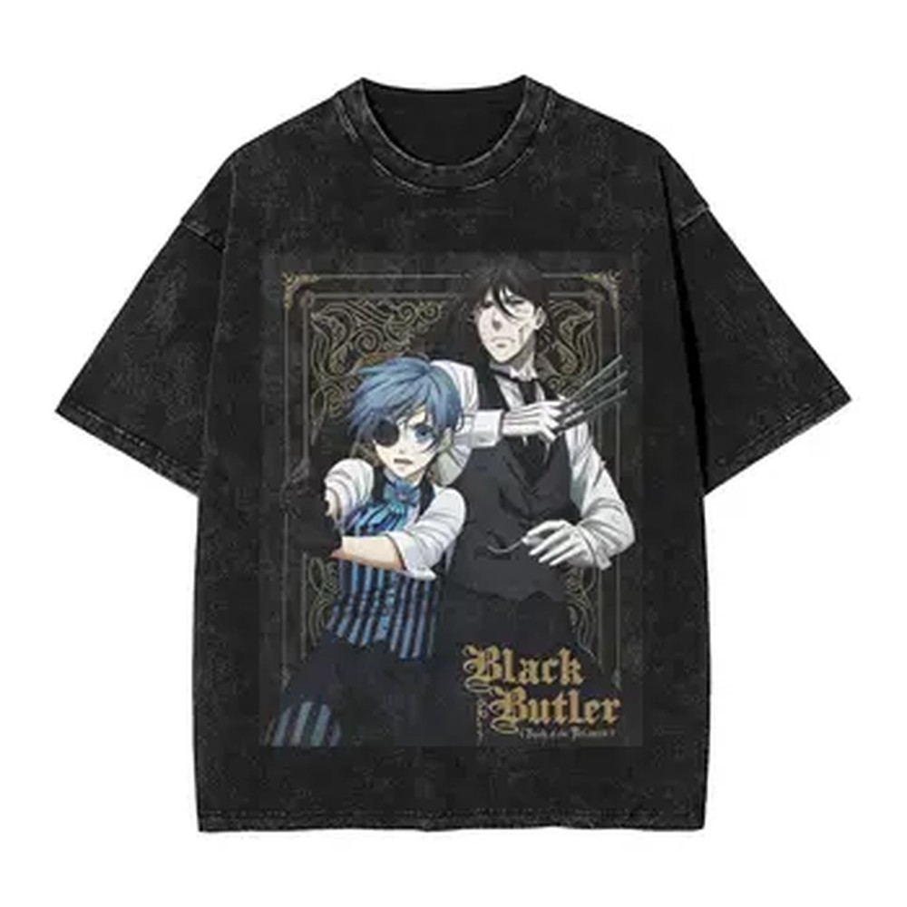 Vintage Summer Clothing Men - アニメ黒執事グラフィック Tシャツ男性女性服夏の綿ソフト半袖 Tシャツヴィンテージウォッシュオーバーサイズ Tシャツ