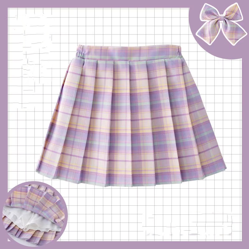 Summer Clothing For Teen Girls - 子供市松スカート子供カレッジスタイルの服春夏十代の女の子のファッション JK ストライププリーツスカート + 蝶ネクタイ 2-14