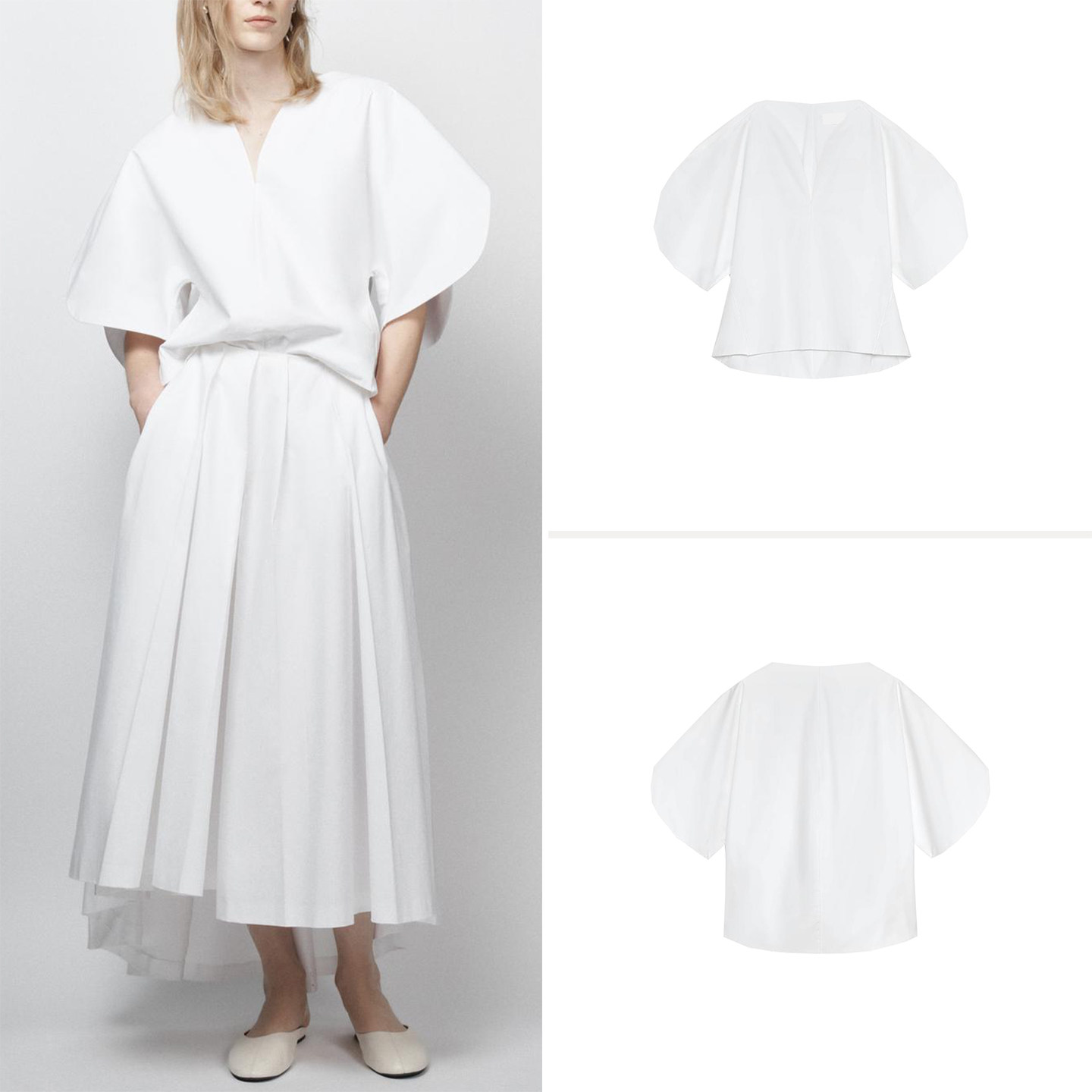 Summer Line Clothing Brand - ファッショナブルな白いルーズシャツ、女性用夏服、ワイドスリーブ、Vネック、裏地付き、カジュアルスタイル、ZADATAブランド、2026年新作