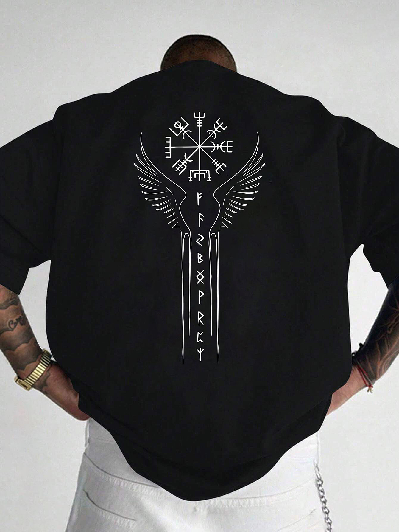 Summer Viking Clothing - バイキング北欧ルーンコンパスプリント入りプレミアム100％コットンメンズTシャツ、夏のエッジの効いたストリートウェアに最適です。