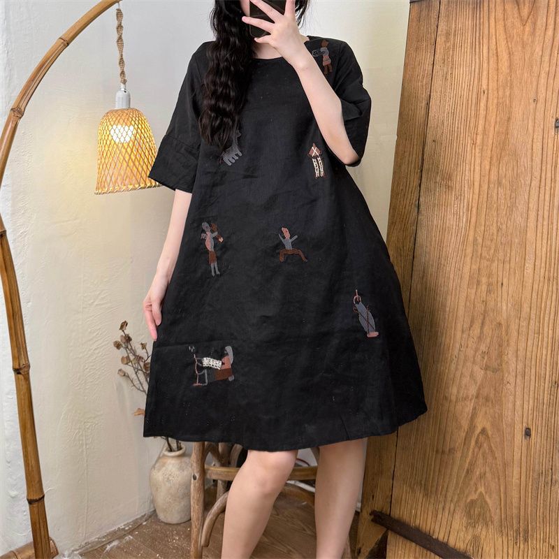 Summer Linen Clothing For Women - プラスサイズの女性の夏のカジュアルレトロドレスルーズAラインコットンリネンオフィスレディファッション新着トレンディ
