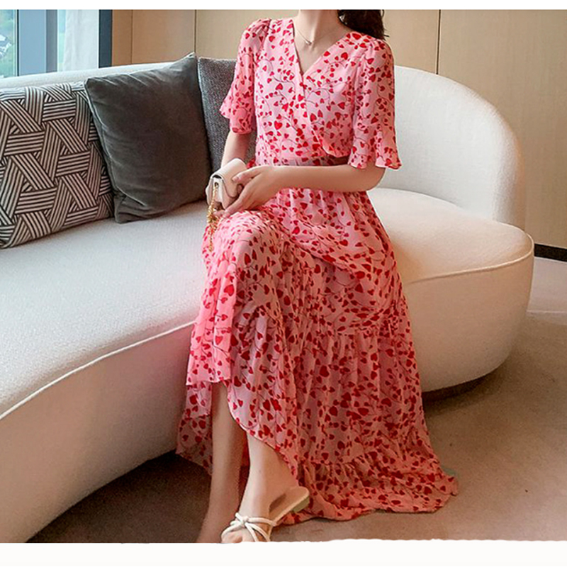 Summer Line Clothing Brand - 女性のための特大のVネックドレス,ボヘミアンプリント,フレアスリーブ,ファッション,ブランドの服,夏,2019