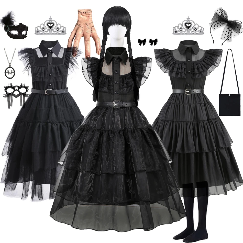 Summer Clothing For Teens - 黒の衣装ドレス女の子のためのゴシック衣装子供ティーンパーティー黒のイブニングドレス子供カーニバルパーティー子供 Vestidos