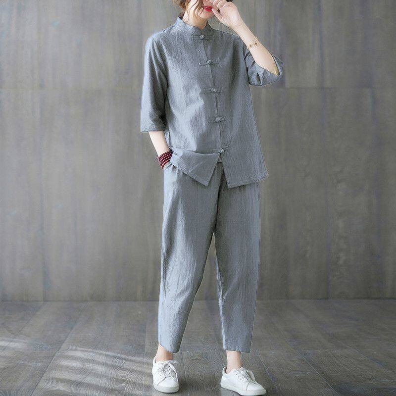 Summer Linen Clothing For Women - 2 個仏教女性服 2026 中国風レトロ綿とリネン禅茶服ヨガスーツ