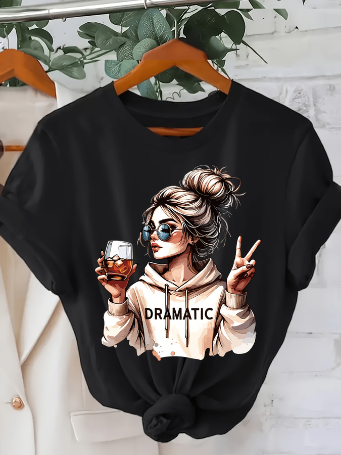 Summer Clothing Trends 2025 - ドラマティックな1ピースレディースファッションプリントラウンドネック半袖Tシャツカジュアルで快適な日常着用トレンディプリントコンビネーション