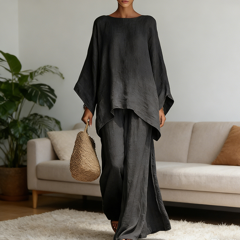 Summer Linen Clothing For Women - 春の新作ファッションリネンルーズ長袖ワイドレッグパンツ2点セット女性カジュアルレトロエレガント女性シンプルスーツ