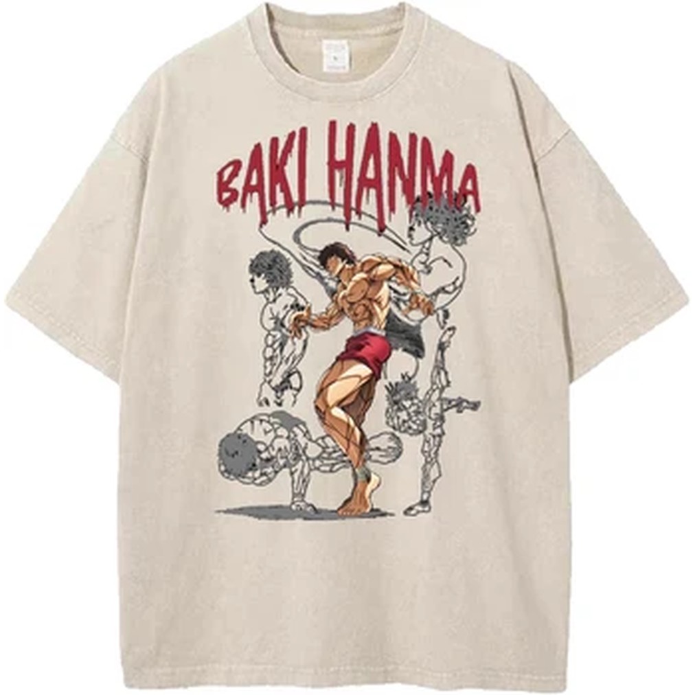 Vintage Summer Clothing Men - マンガバキプリント Tシャツ原宿ヴィンテージウォッシュオーバーサイズ Tシャツ夏通気性半袖 Tシャツ綿男性女性服