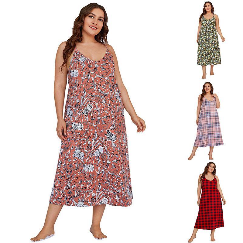 Summer Clothing Plus Size Women - プラスサイズの女性用スリープドレス、体重200ポンドまで対応、セクシーなストラップ付き花柄サマースリープウェア、カジュアルで快適なプラスサイズの女性用衣料
