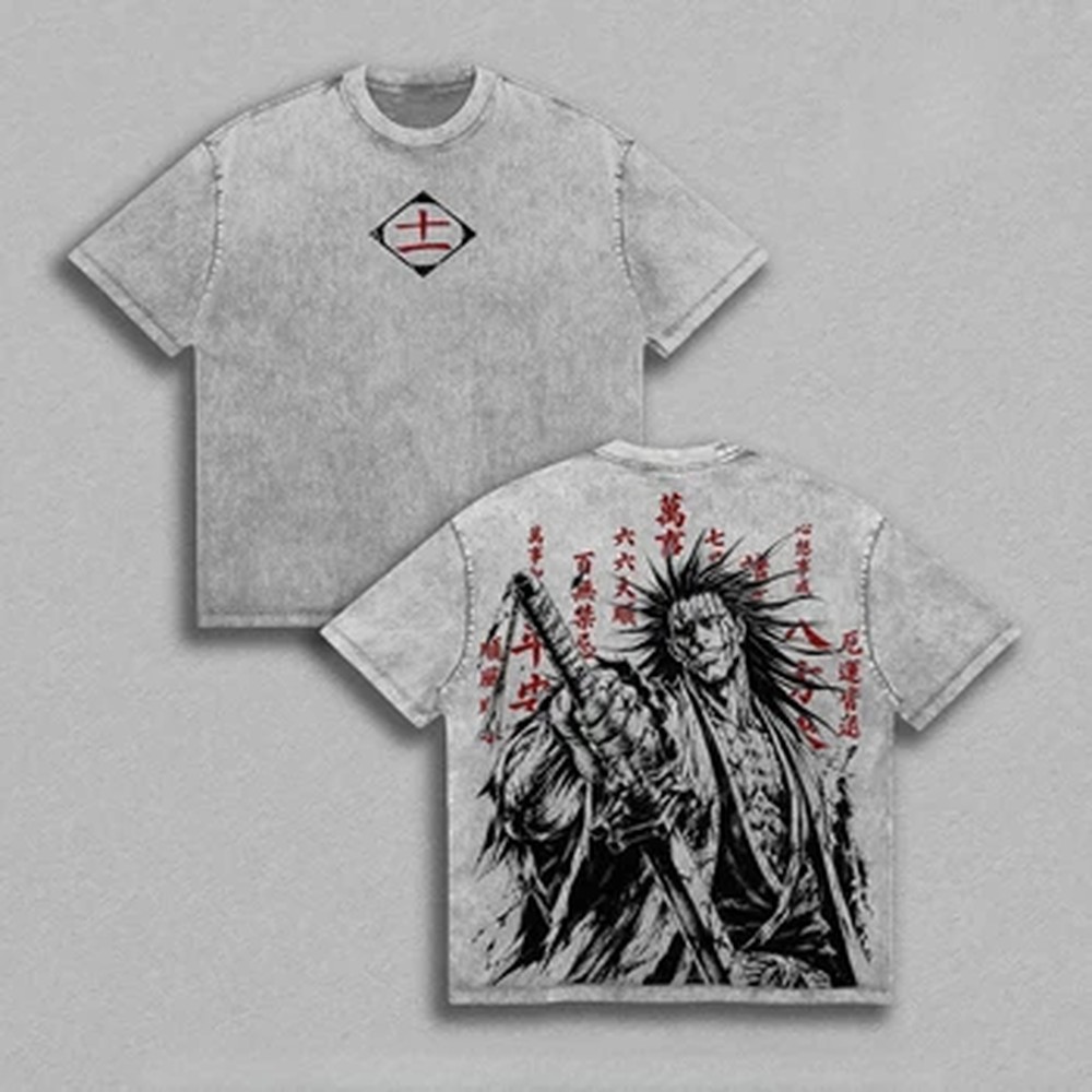 Vintage Summer Clothing Men - 更木研一郎BLEACHアニメTシャツヴィンテージウォッシュドストリートTシャツ夏半袖コットンルーズTシャツトップス男性女性服