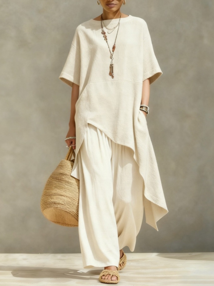 レディース綿麻パンツセットアップ 2ピース カジュアル半袖無 - Summer Linen Clothing For Women のレビューと価格