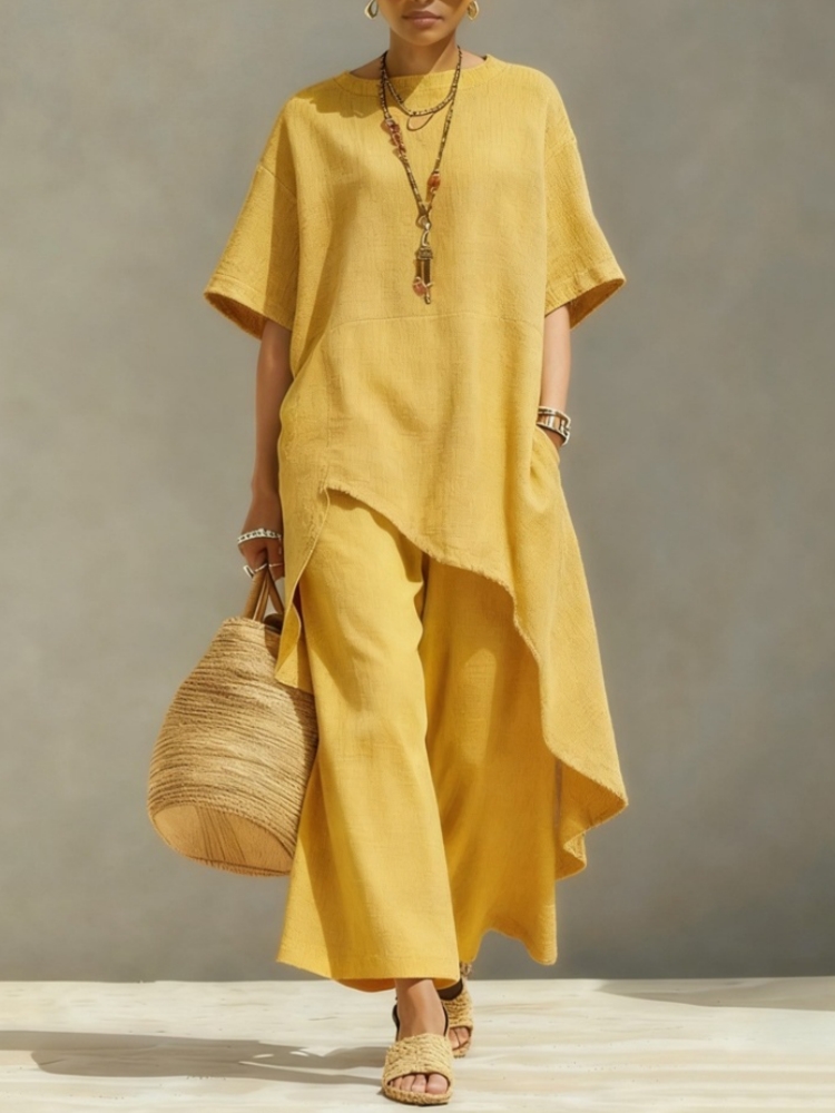 レディース綿麻パンツセットアップ 2ピース カジュアル半袖無 - Summer Linen Clothing For Women のレビューと価格