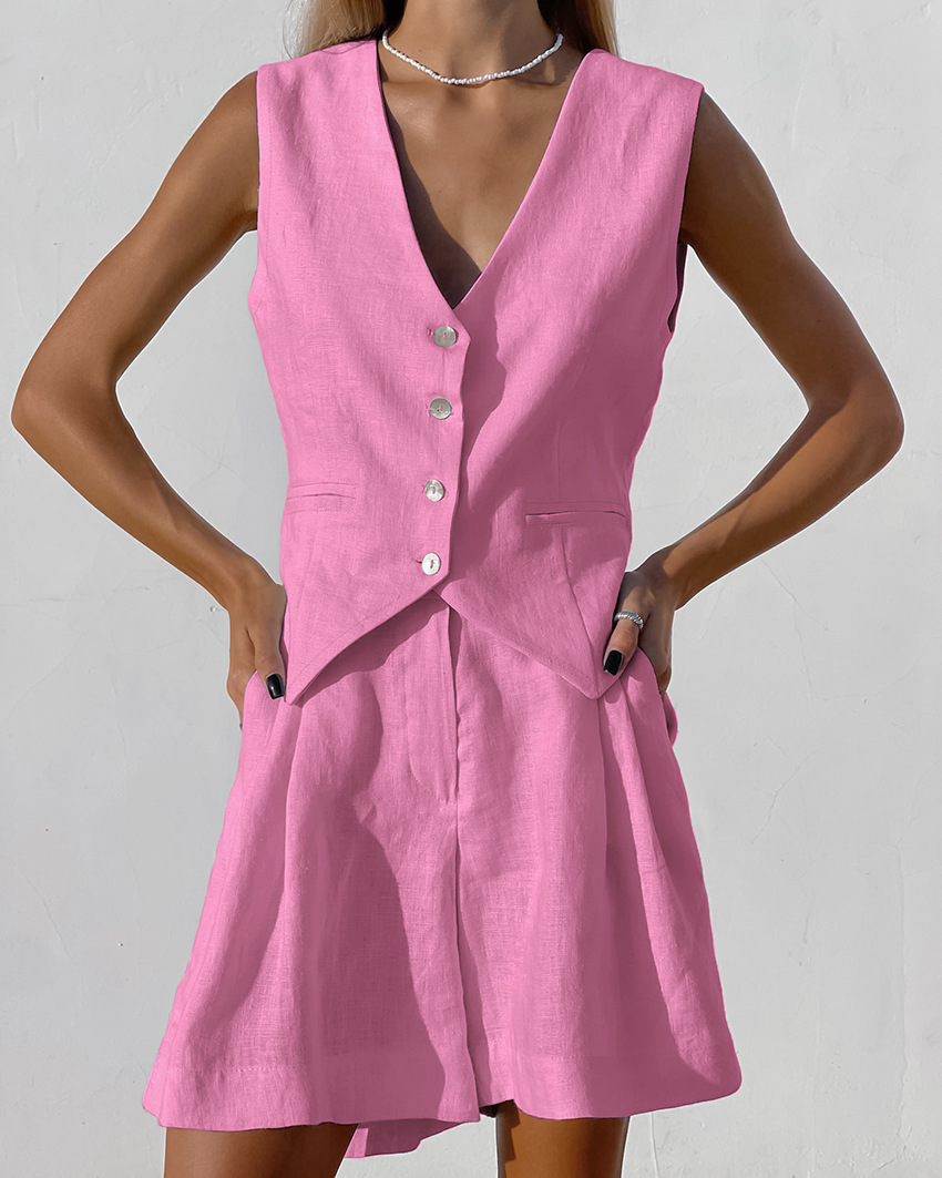 2025年新作スーツベスト＋ショートパンツセット　夏　綿麻　 - Summer Linen Clothing For Women のレビューと価格