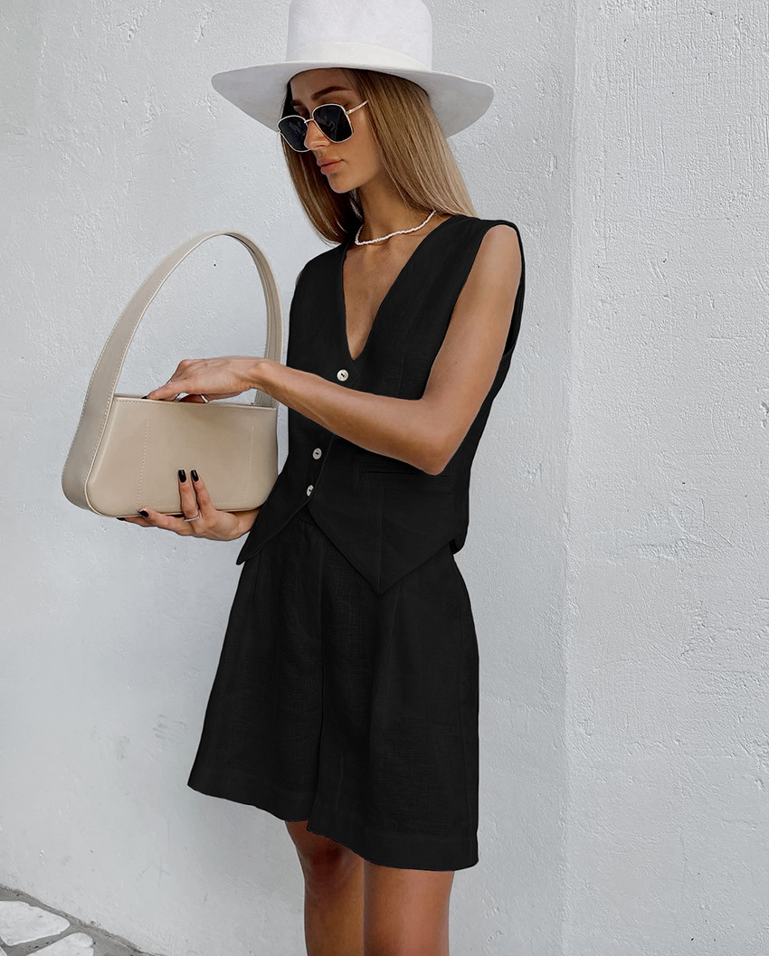 2025年新作スーツベスト＋ショートパンツセット　夏　綿麻　 - Summer Linen Clothing For Women のレビューと価格