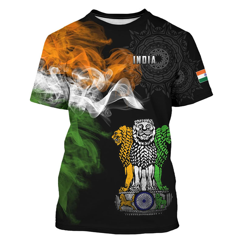 メンズインド国旗プリントTシャツ,クルーネック,半袖Tシャツ - Summer Clothing India のレビューと価格