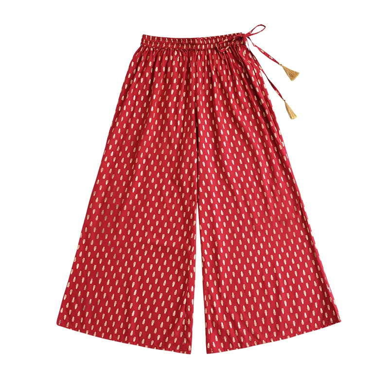女性用ワイドレッグパンツ,コットンパンツ,ブロンズ,エスニッ - Summer Clothing India のレビューと価格