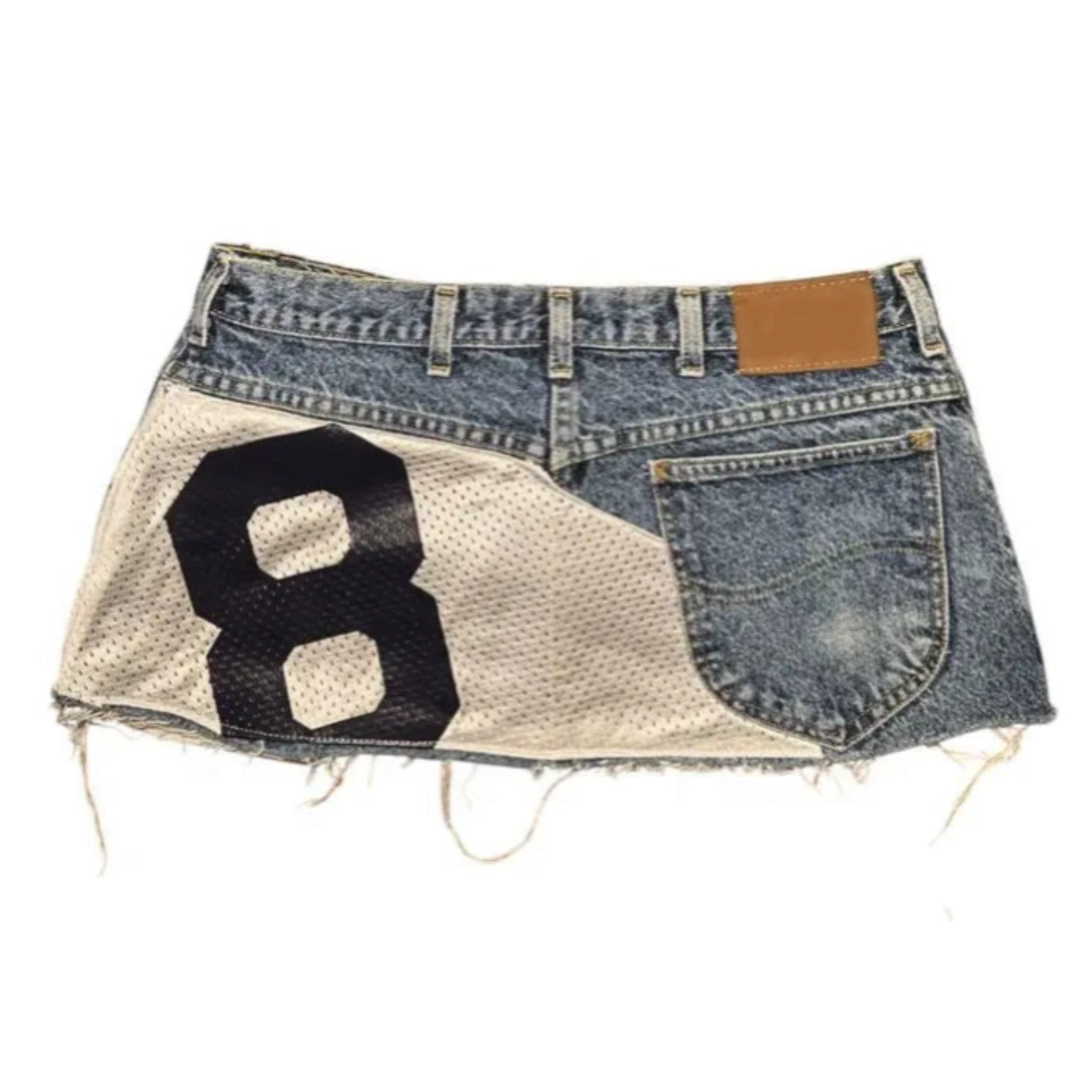 スプライス加工された「8」ジャージー風デニムミニスカート、レ - Summer Reign Clothing のレビューと価格