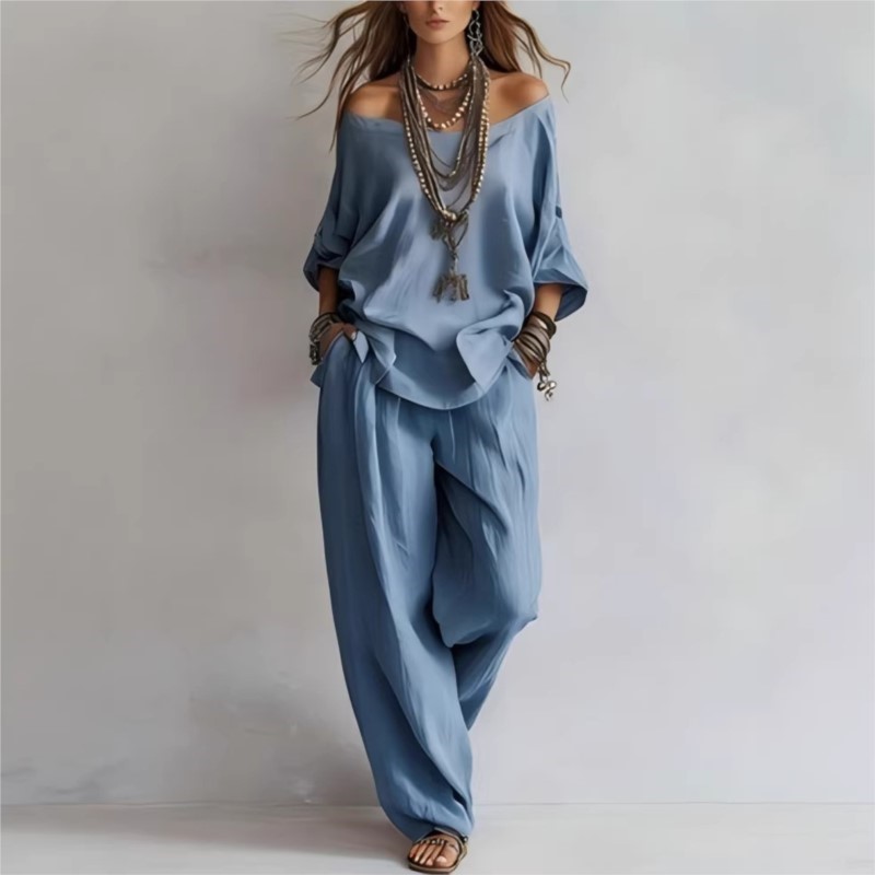 夏の新作カジュアルルーズリネンレディースツーピースセット七分 - Summer Linen Clothing For Women のレビューと価格
