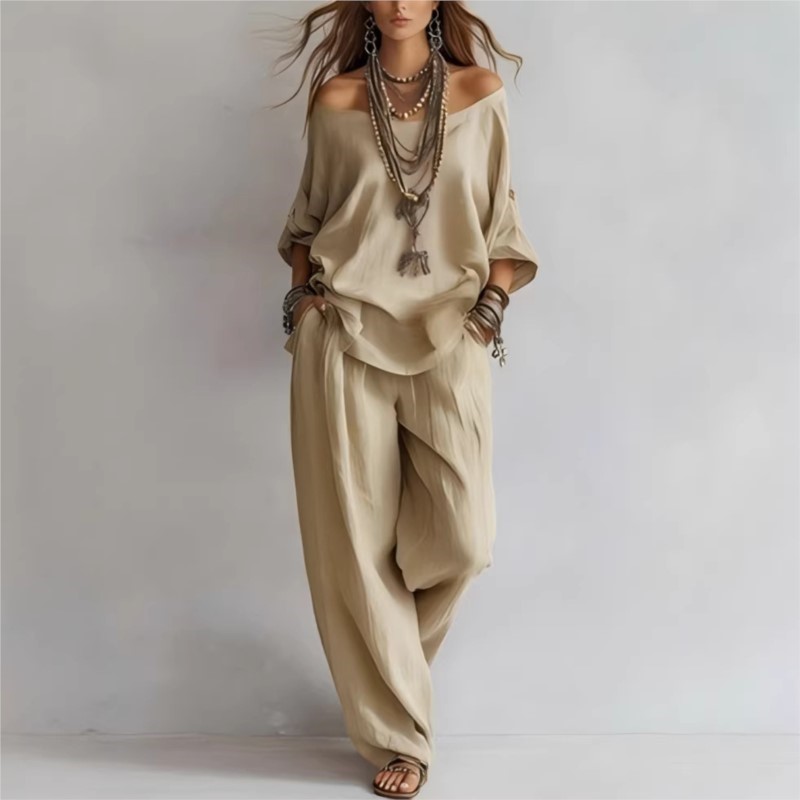 夏の新作カジュアルルーズリネンレディースツーピースセット七分 - Summer Linen Clothing For Women のレビューと価格