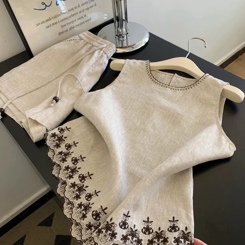 シンプルなオールドマネースタイルの綿麻ヘビーインダストリー刺 - Summer Linen Clothing For Women のレビューと価格