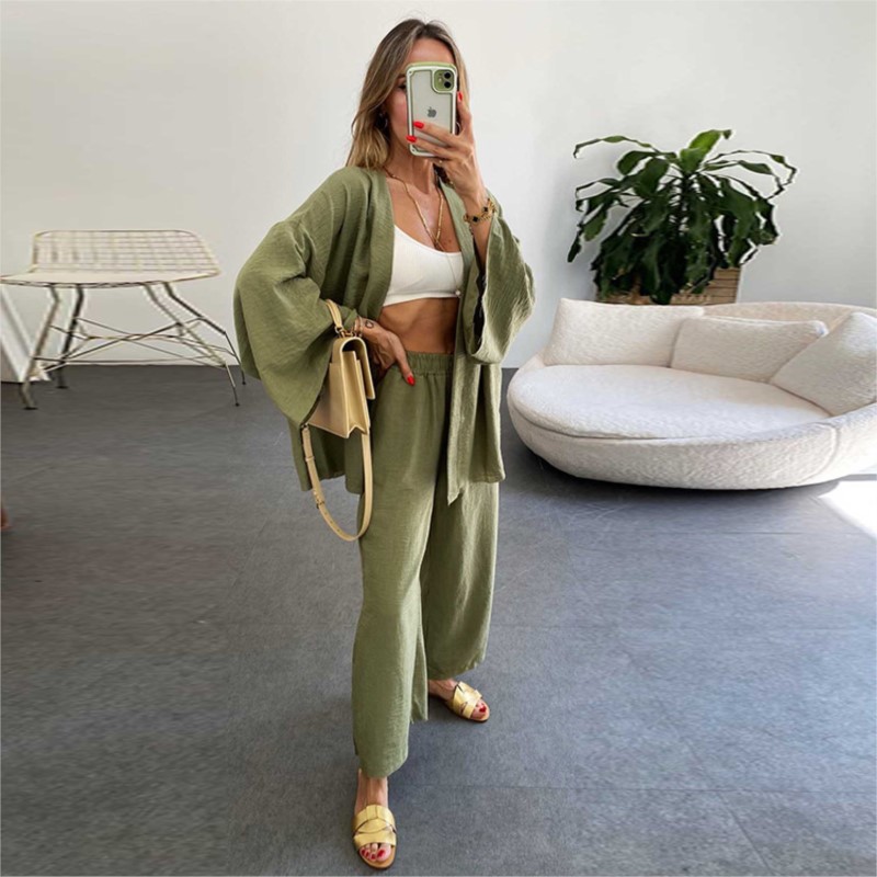 女性用バットスリーブ付きリネンジャンプスーツ,カーディガンブ - Summer Linen Clothing For Women のレビューと価格