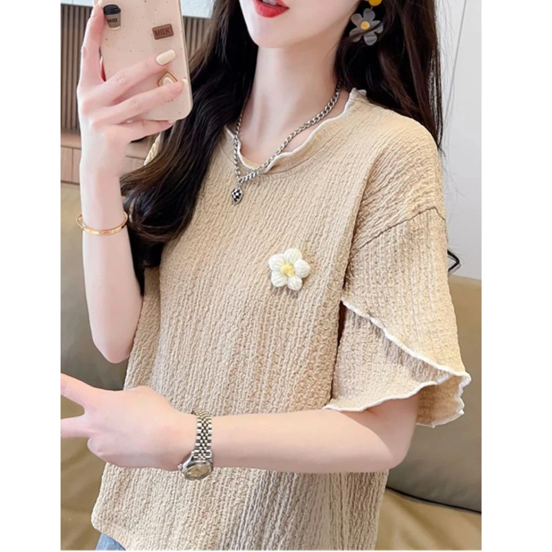 韓国フリルオールマッチユースプラスサイズトップス Tシャツ女 - Summer Clothing For Teens のレビューと価格