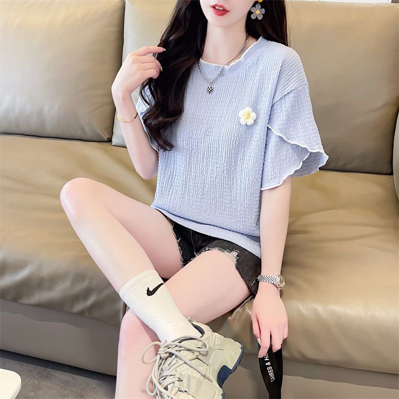 韓国フリルオールマッチユースプラスサイズトップス Tシャツ女 - Summer Clothing For Teens のレビューと価格