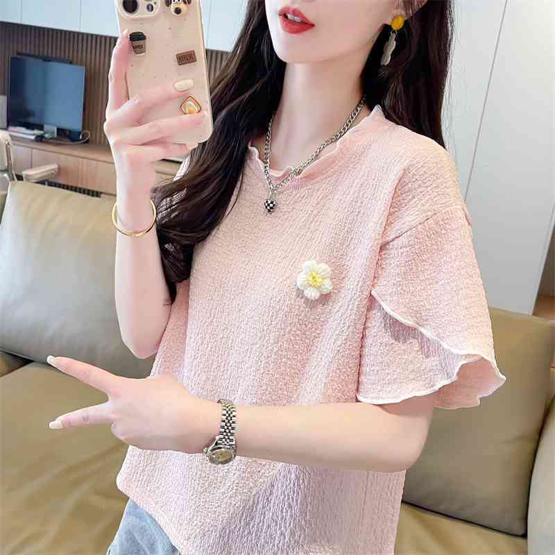 韓国フリルオールマッチユースプラスサイズトップス Tシャツ女 - Summer Clothing For Teens のレビューと価格