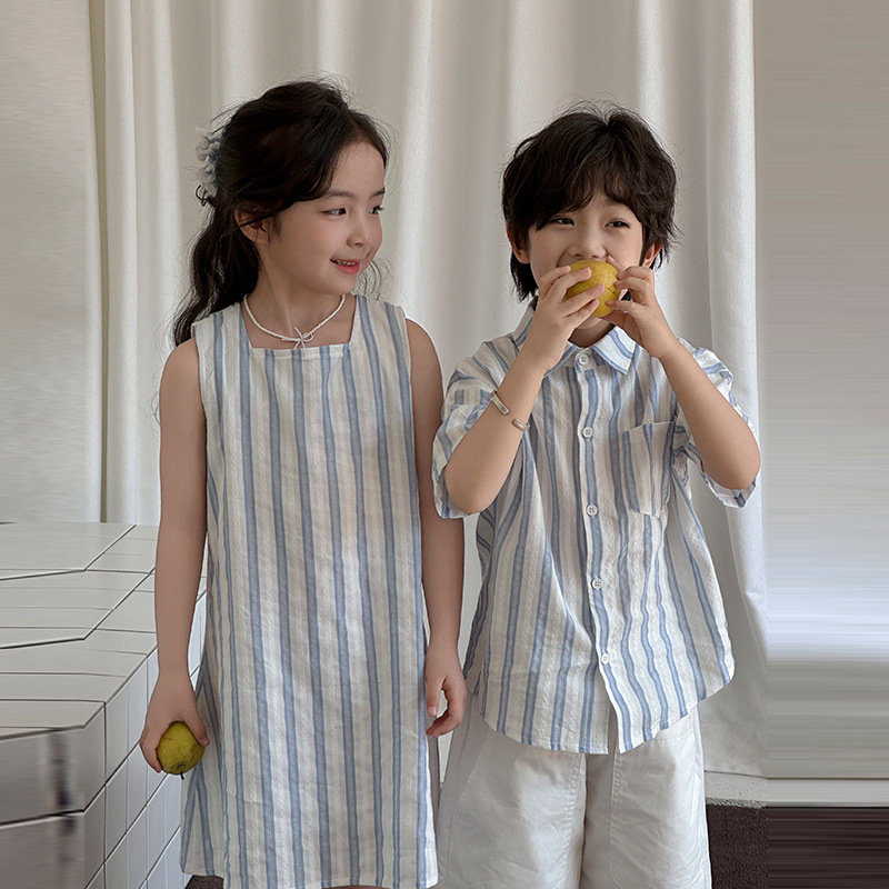 韓国の男の子と女の子の親子服夏のストライプのベストドレス兄弟 - Summer Dresses Yours Clothing のレビューと価格