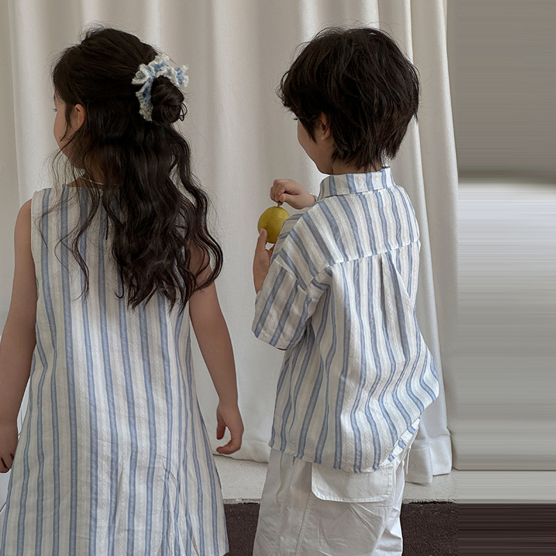 韓国の男の子と女の子の親子服夏のストライプのベストドレス兄弟 - Summer Dresses Yours Clothing のレビューと価格