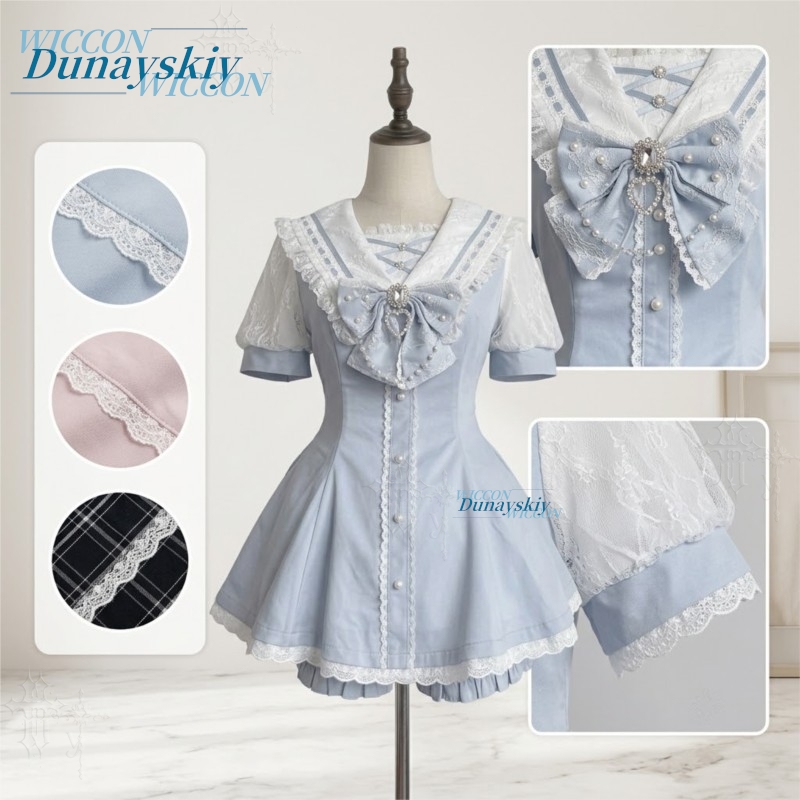 セーラーカラードレスセットレースリボン半袖ジライケイオリジナ - Summer Clothing Offers のレビューと価格
