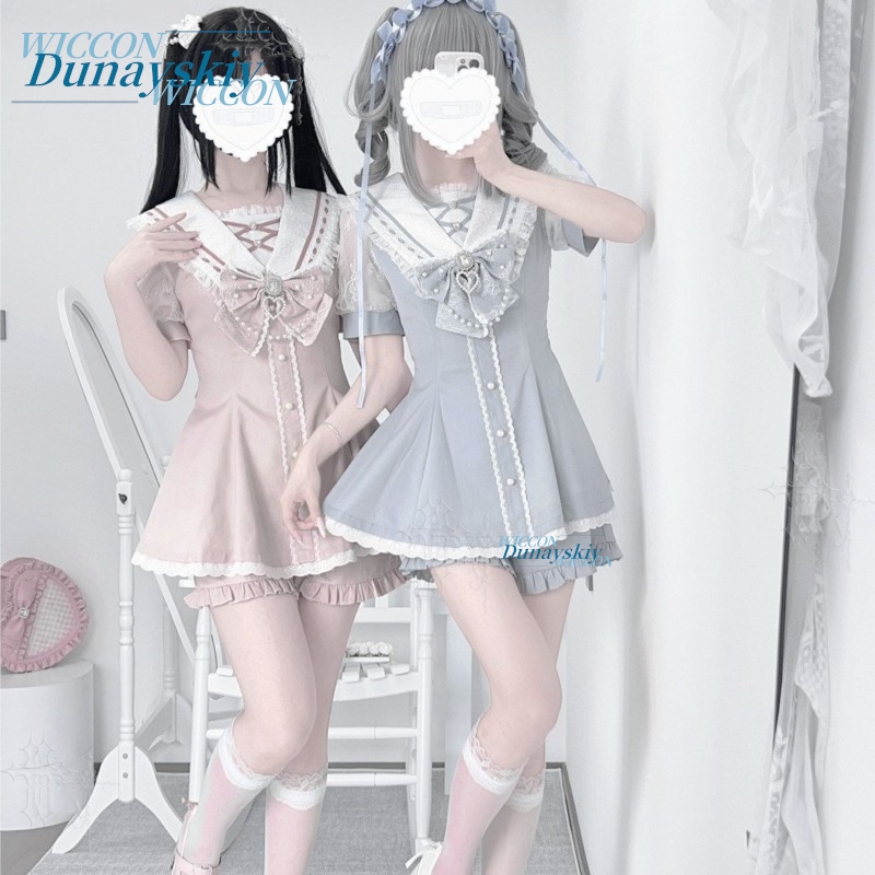 セーラーカラードレスセットレースリボン半袖ジライケイオリジナ - Summer Clothing Offers のレビューと価格