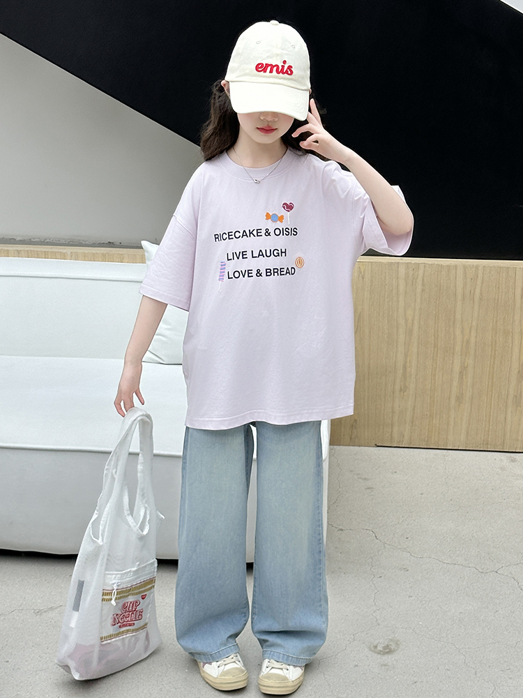 女の子の夏用半袖Tシャツセットカジュアルデニムツーピーススー - Summer Clothing For Girls のレビューと価格